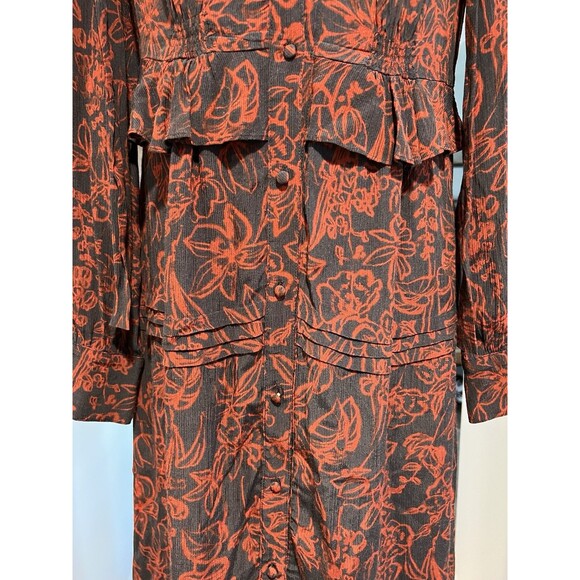 Jason Wu Navy Red Floral Printed Long Sleeve Shirt Dress Size 10 - Picture 11 of 11
